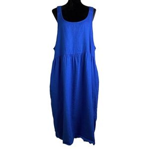 Blue Sleeveless Linen Blend Midi Dress